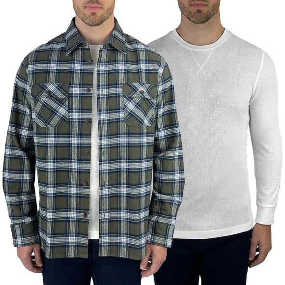 NWT Jachs MFG Men's Heavyweight Flannel And Thermal 2 Pack Green XL $65 JK049 - Picture 1 of 3